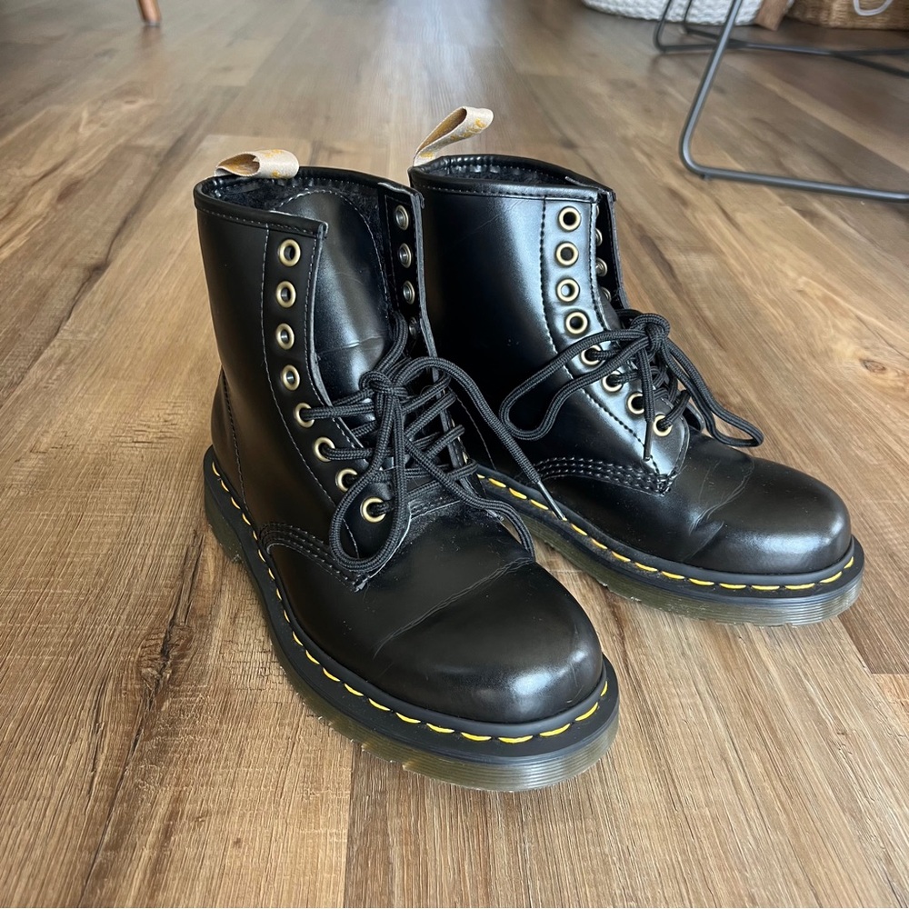 Dr. martens Black Lace-Up Boots with Yellow Stitching